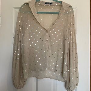 Polka Dot Sheer Boohoo Button Up Blouse